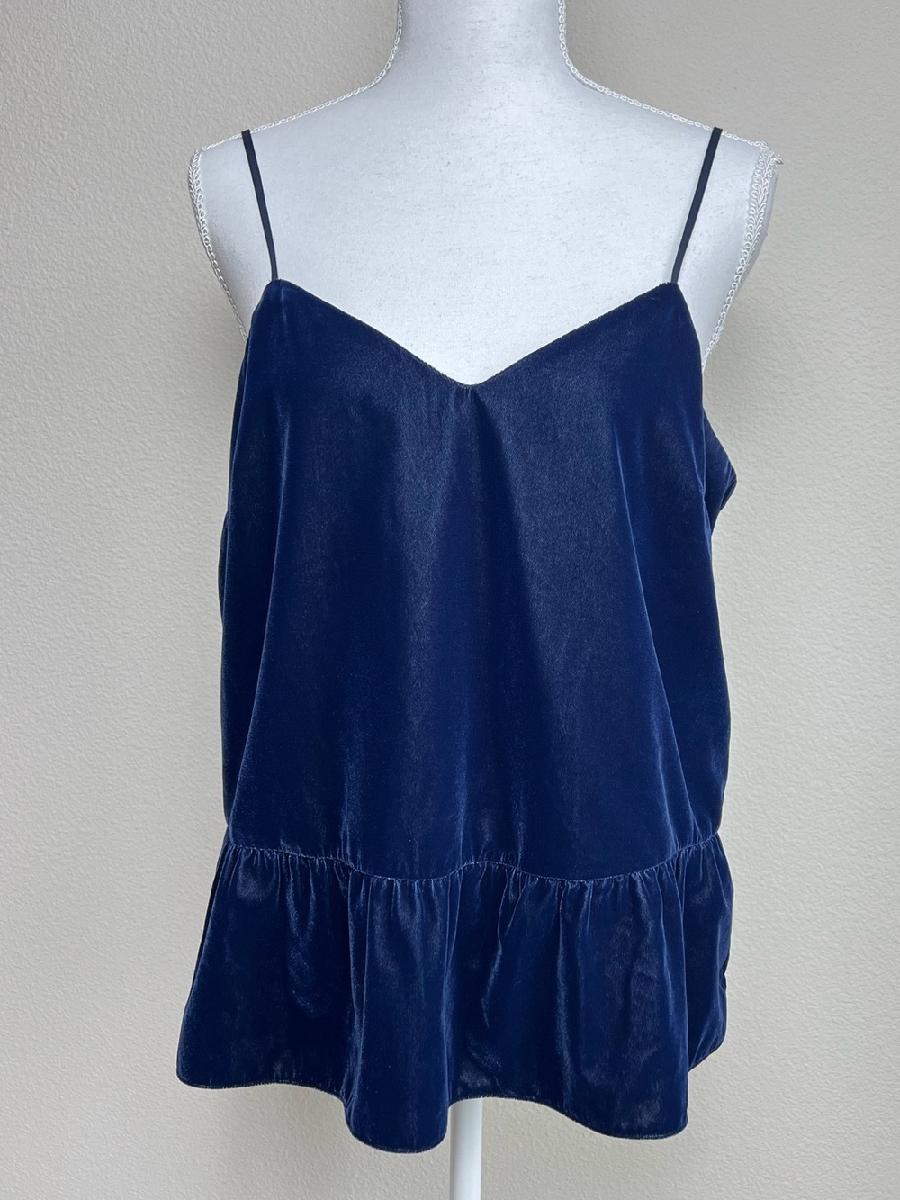 J.Crew‎ Navy Velvet Peplum Cami Top Tank Sz 8 Coquette Balletcore Dark Academia